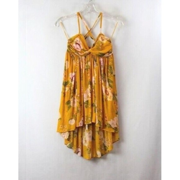 Free People Tops - Free People Yellow Floral Hi Lo Hem Removable Spaghetti Strap XS Tunic Top NEW